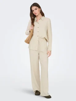 JDYSAY Locker geschnitten Leinen Hose mit weitem Beinschnitt