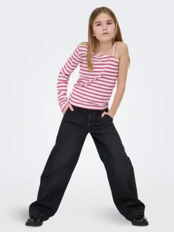 KOGNEW Mittlere Taille Weiter Beinschnitt Jeans