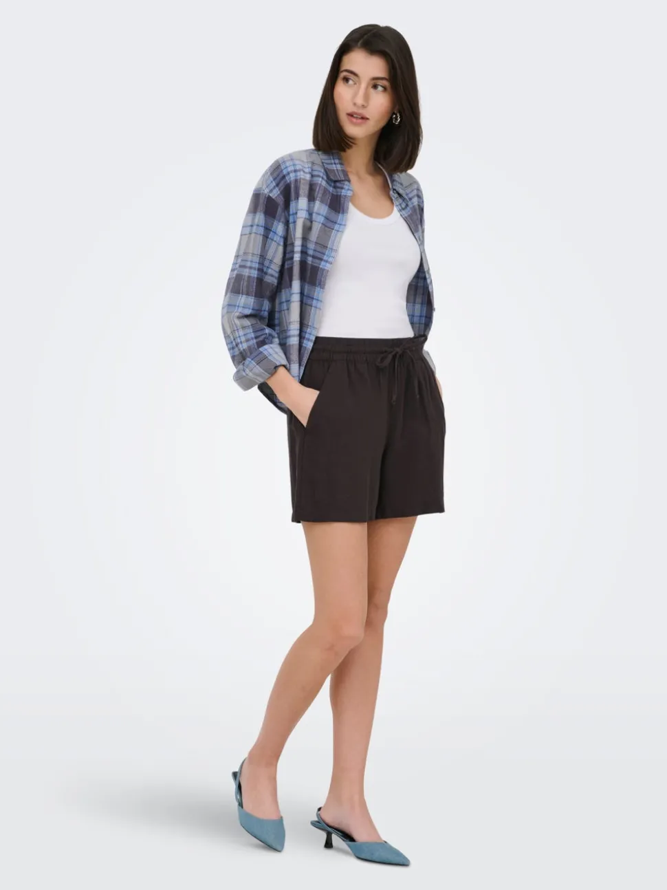 JDYSAY Hohe Taille Normal geschnitten Leinen Shorts
