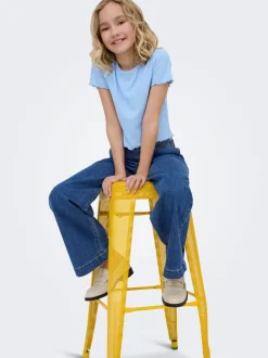 KOGDEIA Hohe Taille Weiter Beinschnitt Jeans