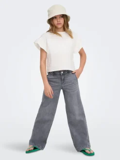 KOGNEW Mittlere Taille Weiter Beinschnitt Jeans
