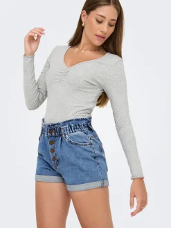 ONLCUBA Hohe Taille Locker geschnitten Jeans-Shorts
