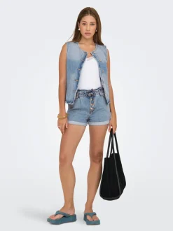 ONLCUBA Hohe Taille Locker geschnitten Jeans-Shorts