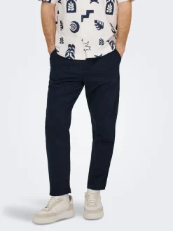 ONSLEO Verjüngt und verkürzt Leinen Chino Hose